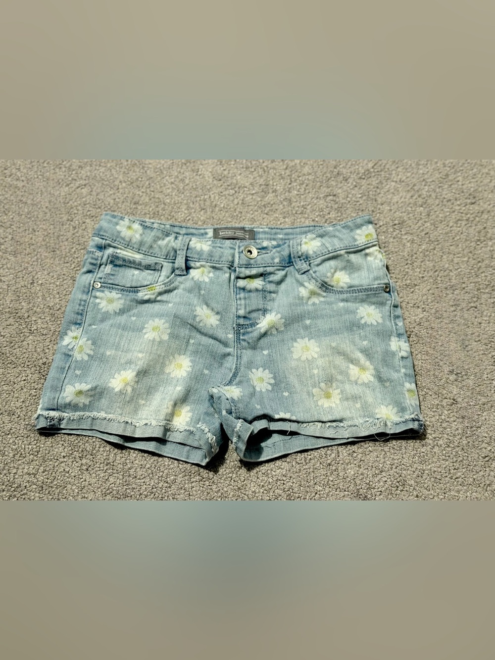 Kids/Girls Daisy Print Light Blue Denim Shorts - 12 KIDS